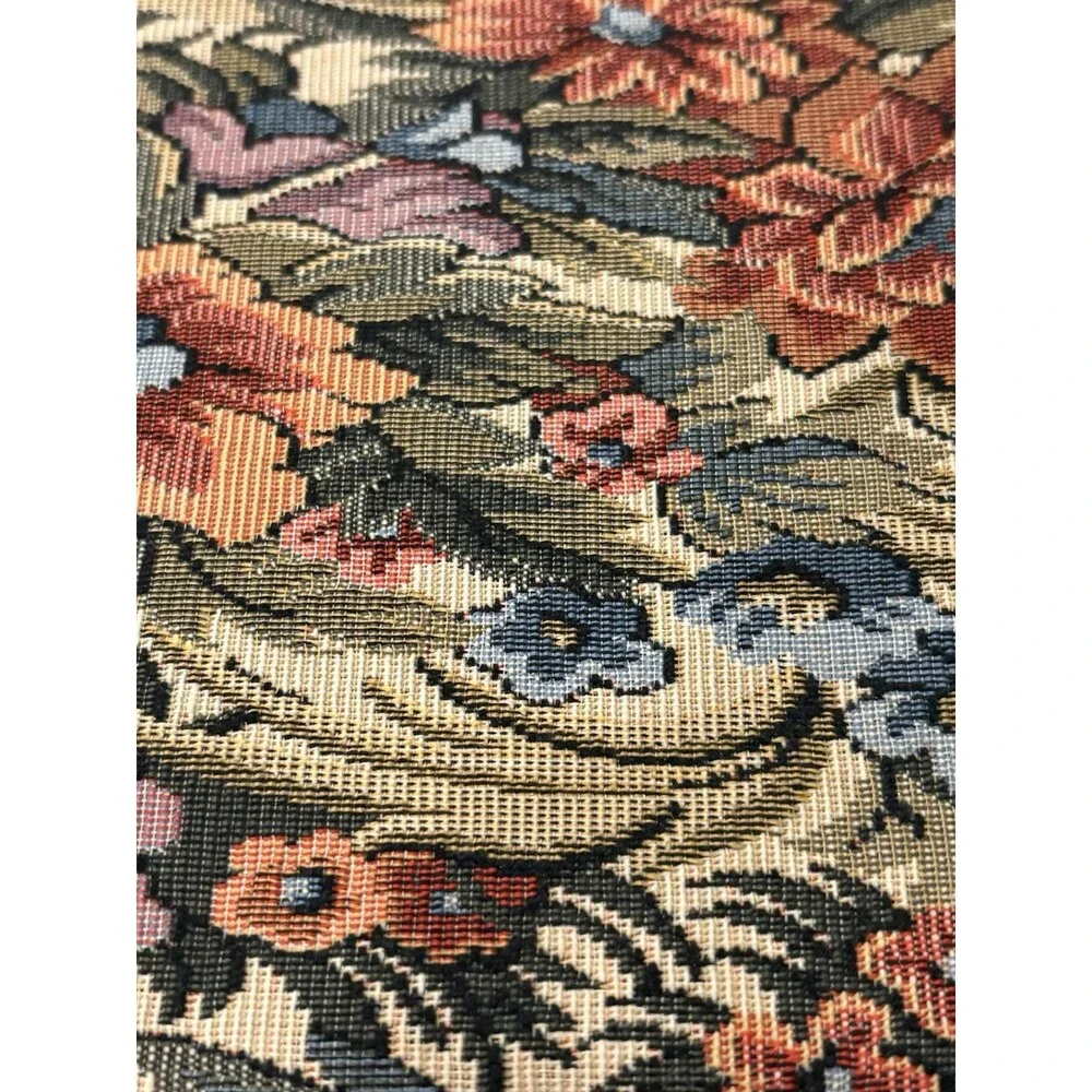 Vintage Floral Tapestry Top Wood Hinged Jewelry Box Pink Velvet Lining Drawer